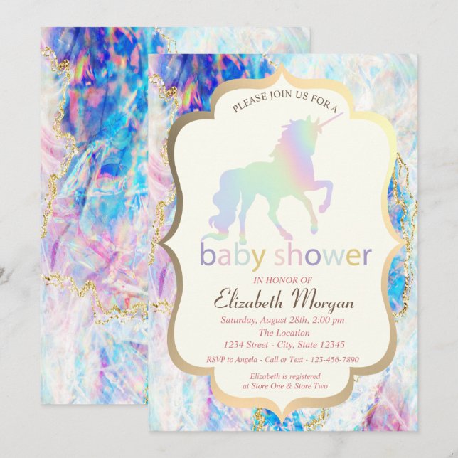 Opal Holographic Unicorn Baby Shower  Invitation (Front/Back)
