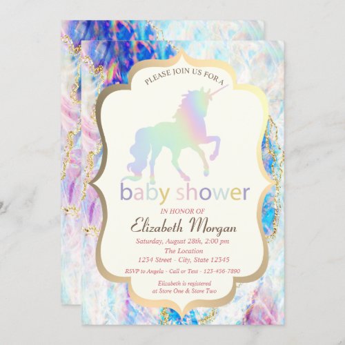 Opal Holographic Unicorn Baby Shower  Invitation