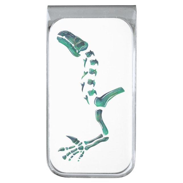 Opal Iguanodon Dinosaur Silver Finish Money Clip (Front Vertical)