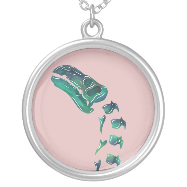 Opal Iguanodon Dinosaur Silver Plated Necklace (Front)