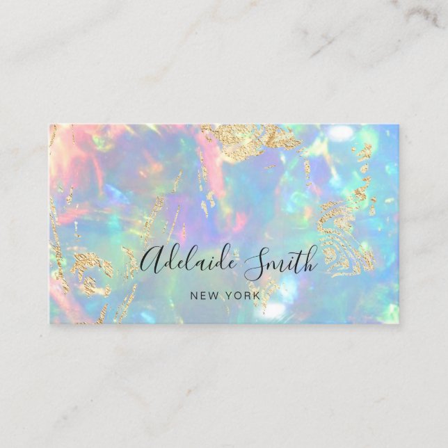 opal inspired blue and red business card (Front)