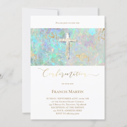 opal inspired design  Confirmation Invitation