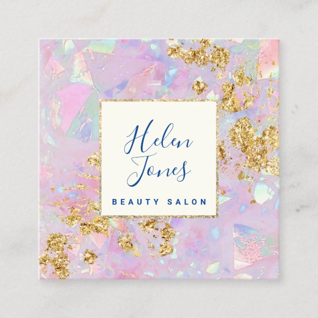 opal inspired faux chunky glitter details square business card (Front)