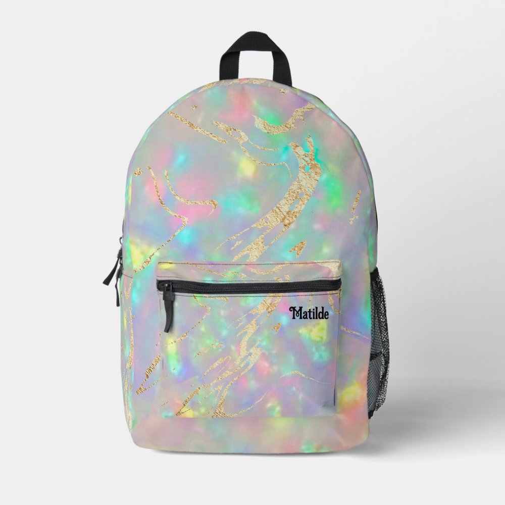 Opal Inspired Texture Printed Custom Name Backpack
