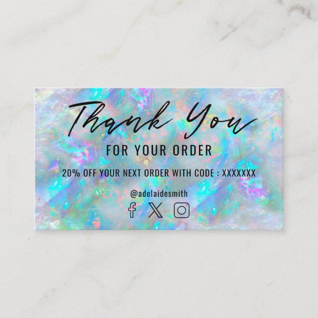 opal inspired texture thank you business card (Front)