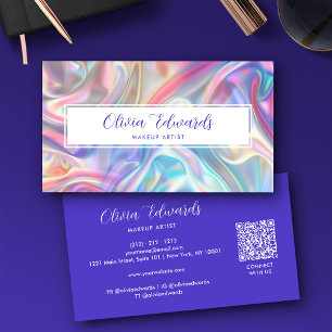 Opal Iridescent Script Violet QR Code Business Card