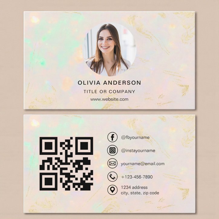 Opal Minimalist Photo With QR Code Social Media Business Card