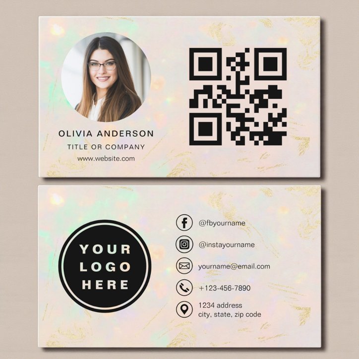 Opal Modern Minimalist Photo With QR Code Business Card