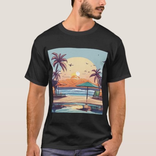 Opal Oasis Tropical Paradise Illustration Art _ D T_Shirt
