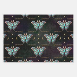 Opal October Birthstone Moth Happy Birthday  Wrapping Paper Sheets