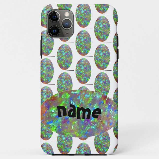 Opal Pattern iPhone case Oval Gemstone w Initial  (Back)