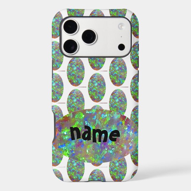 Opal Pattern iPhone case Oval Gemstone w Initial  (Back)