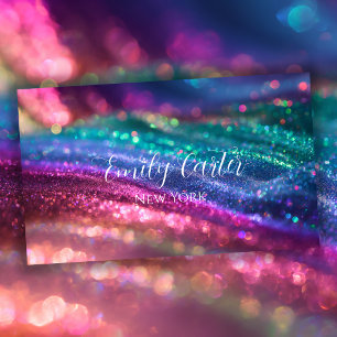 opal Pretty Holographic Glitter Girly neon colors Business Card