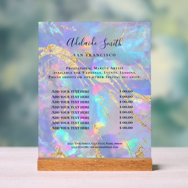 opal price list acrylic sign (Neutral)
