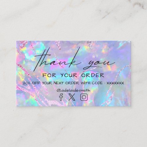 opal purple foil thank you business card