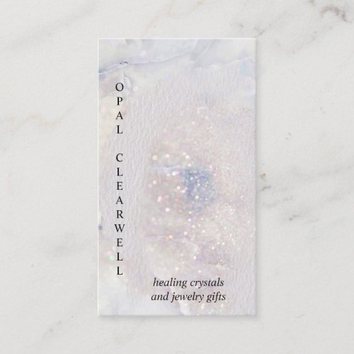 Opal Seaglass Crystal Sparkle Watercolor Vertical Business Card