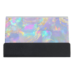 opal simulated holograph effect desk  business card holder