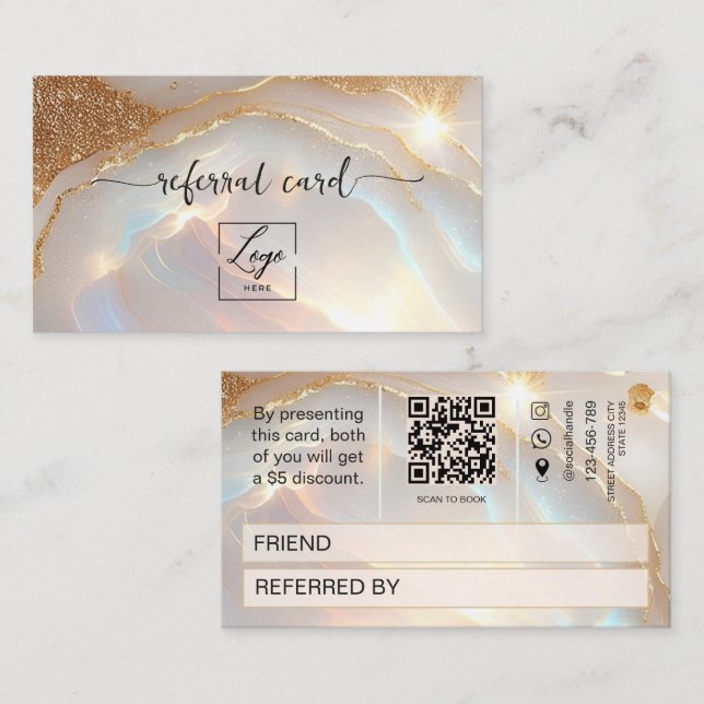 Opal Stone and gold Qr Code Referral Card (Front/Back)
