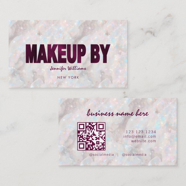 Opal Stone Custom QR Code Makeup Artist Elegant Business Card (Front/Back)