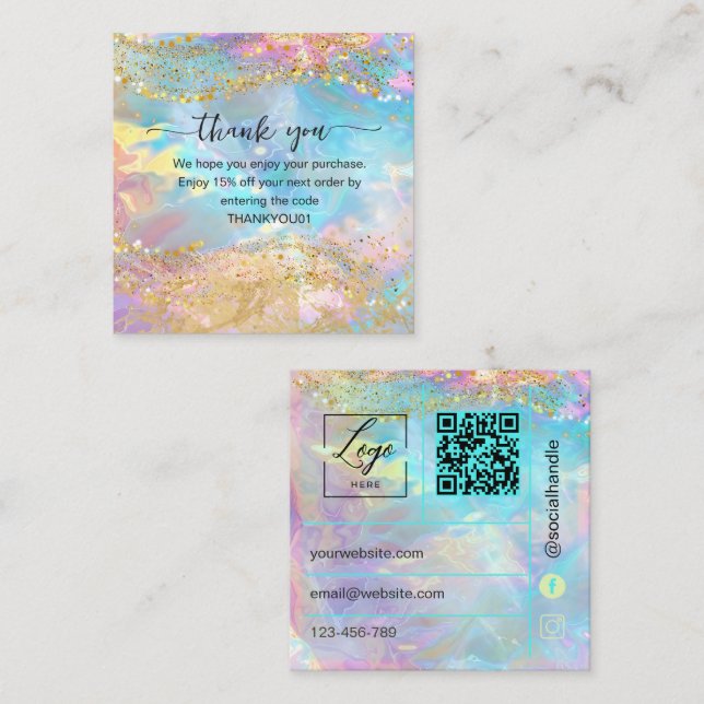 Opal stone irdescent Thank You Card Order Insert (Front/Back)