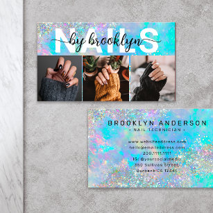 Opal Stone Iridescent Photo Typography Nail Artist Business Card