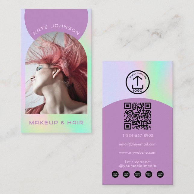 Opal Stone Makeup Hair Arch Photo QR Code Logo Business Card (Front/Back)
