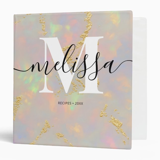 Opal Stone Monogram Calligraphy 3 Ring Binder (Front/Inside)