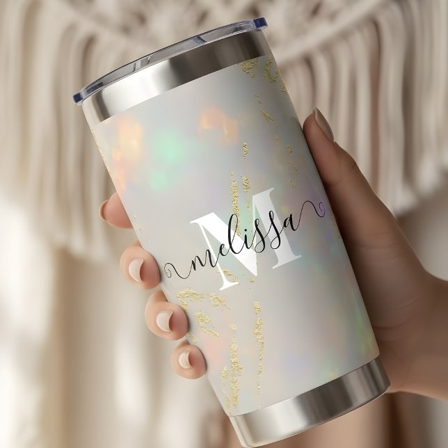Opal Stone Monogram Calligraphy Insulated Tumbler (Creator Uploaded)