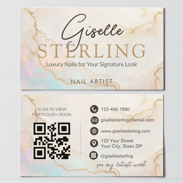 Opal Stone Nail Artist QR Code Business Card (Creator Uploaded)