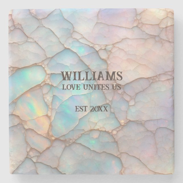 Opal Stone Pastel Color Personalized Coaster (Front)
