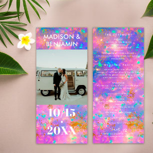 Opal Stone White Photo Bold Minimalist Wedding Program