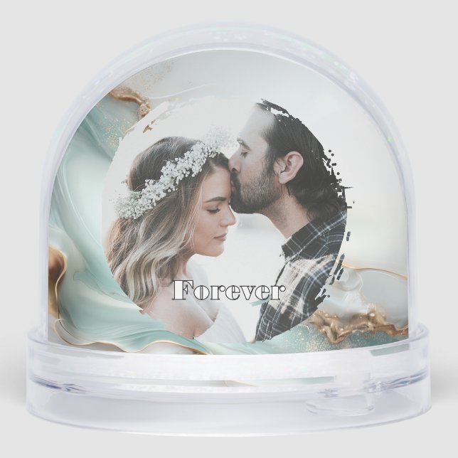 Opal Teal Keepsake Wedding Party Gift Snow Globe (Back)