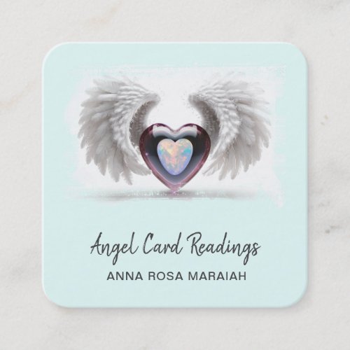  Opal Two Heart QR Angel Wings AP78 Aqua Square Business Card
