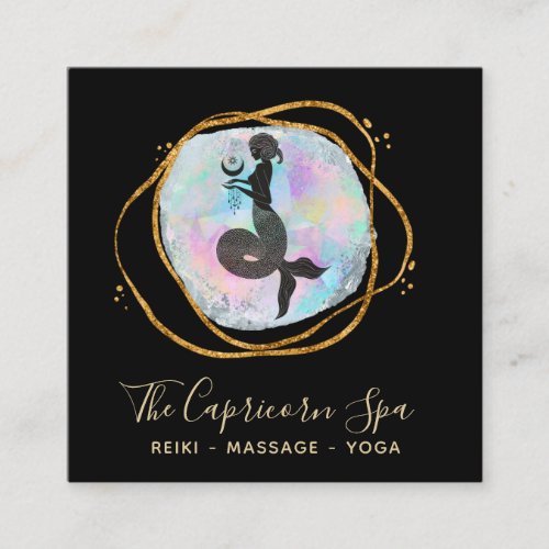  Opal Watercolor Capricorn Goddess Mermaid Gold Square Business Card