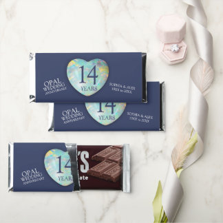 Opal Wedding Anniversary 14th heart blue Hershey Bar Favors