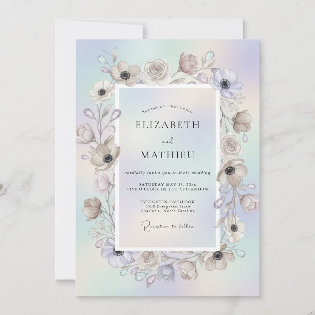 Opalescent Anemone Wreath Wedding Invitation (Front)