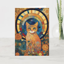 Opalescent Cat in Mosaic-Like Romanesque Design