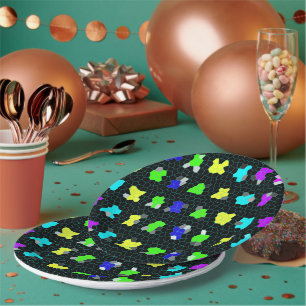 Opalescent Colorful Stained Glass Checks, Paper Plates