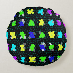 Opalescent Colorful Stained Glass Checks, Round Pillow