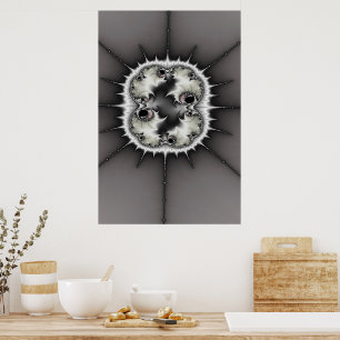 Opalescent Gray and White Fractal Starburst  Poster