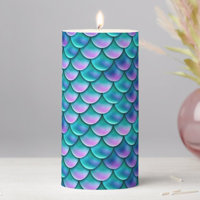 Opalescent Mermaid Scales Pillar Candle (In Situ)
