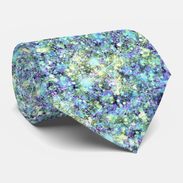 Opalescent Ocean Blue Green Mermaid Glitter Neck Tie (Rolled)