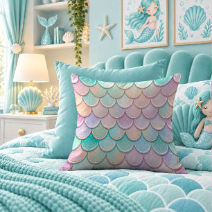 Opalescent Pastel Mermaid Scales Decor Pillow