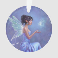 Opalite Fairy with Butterfly Round Ornament