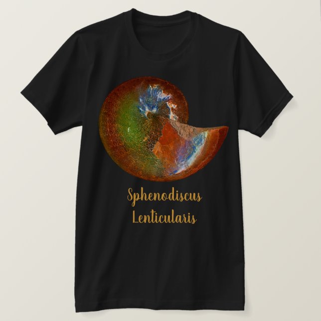 Opalized Sphenodiscus Ammonite Shell T-Shirt (Design Front)