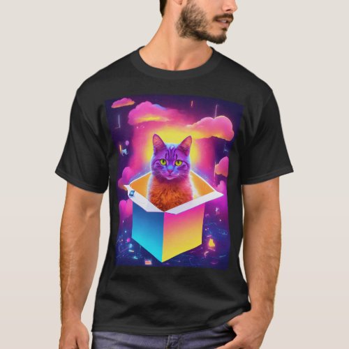 opan box with cute cat unique design  T_Shirt