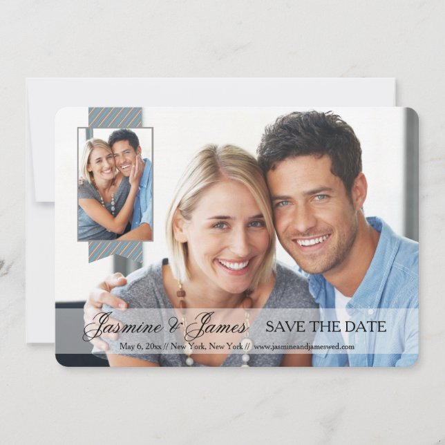 Opaque Banner Double Photo Save the Date (Front)