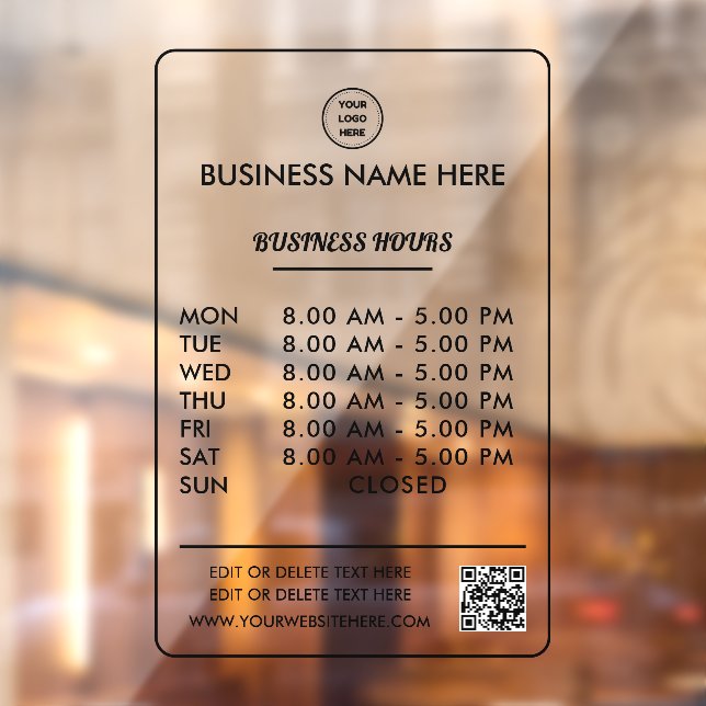 Opaque Black Opening Business Hours With Logo Window Cling (Sheet 2)