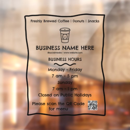 Opaque Caf Coffee Shop QR Code Business Hours Window Cling