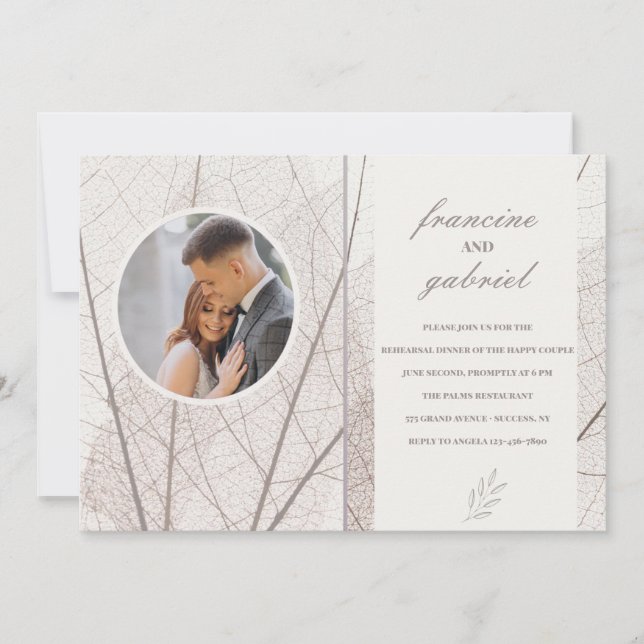 Opaque Leaves Photo Rehearsal Dinner Party Invitation (Front)